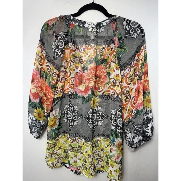 Fig And Flower 3/4 Sleeve Sheer Multiprint Blouse Size L - Picture 5 of 5